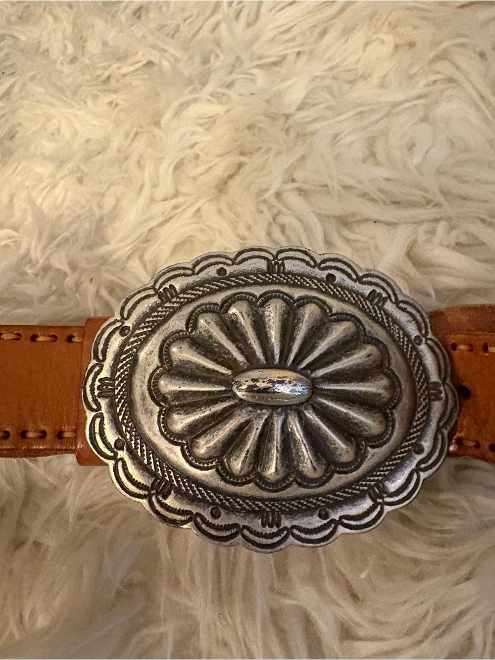 Ralph Lauren Concho Belt Brown Leather Braided Native Western M Silver Buckle - Picture 2 of 6